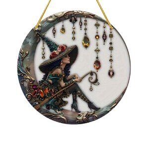 Crystal Moon Witch Suncatcher Acrylic 8"x8" Wall Hanging Art Décor